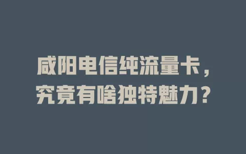 咸阳电信纯流量卡，究竟有啥独特魅力？