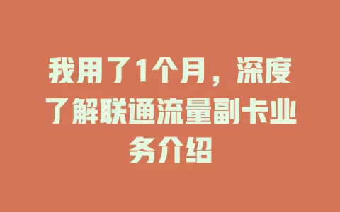 我用了1个月，深度了解联通流量副卡业务介绍