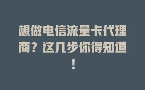 想做电信流量卡代理商？这几步你得知道！