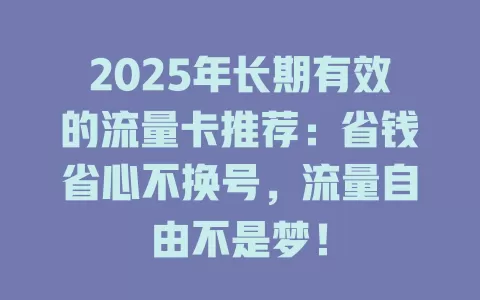 2025年长期有效的流量卡推荐：省钱省心不换号，流量自由不是梦！