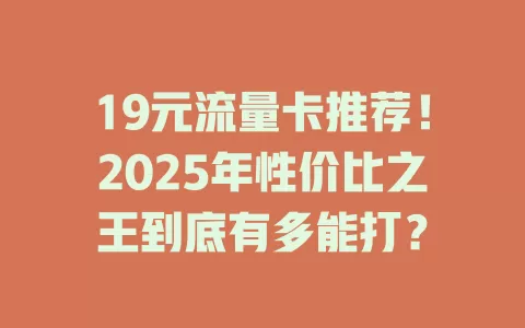 19元流量卡推荐！2025年性价比之王到底有多能打？