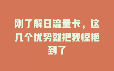 刚了解日流量卡，这几个优势就把我惊艳到了