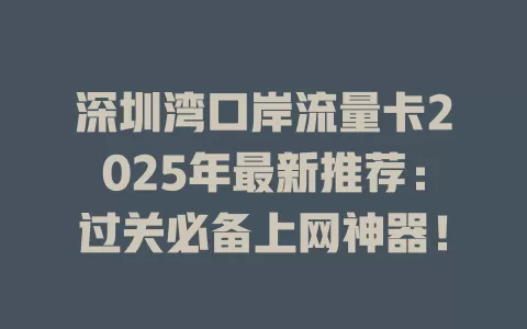深圳湾口岸流量卡2025年最新推荐：过关必备上网神器！