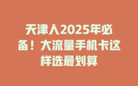 天津人2025年必备！大流量手机卡这样选最划算