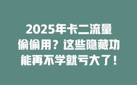 2025年卡二流量偷偷用？这些隐藏功能再不学就亏大了！