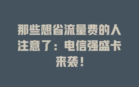 那些想省流量费的人注意了：电信强盛卡来袭！