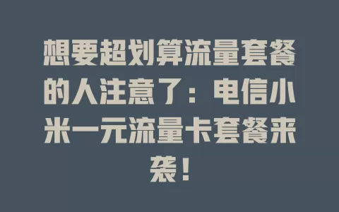 想要超划算流量套餐的人注意了：电信小米一元流量卡套餐来袭！