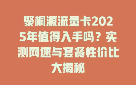 聚桐源流量卡2025年值得入手吗？实测网速与套餐性价比大揭秘
