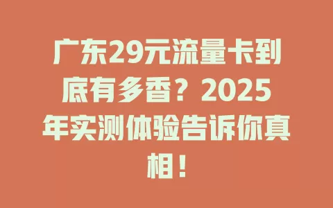 广东29元流量卡到底有多香？2025年实测体验告诉你真相！
