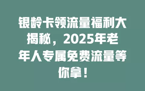 银龄卡领流量福利大揭秘，2025年老年人专属免费流量等你拿！