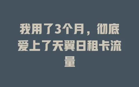 我用了3个月，彻底爱上了天翼日租卡流量