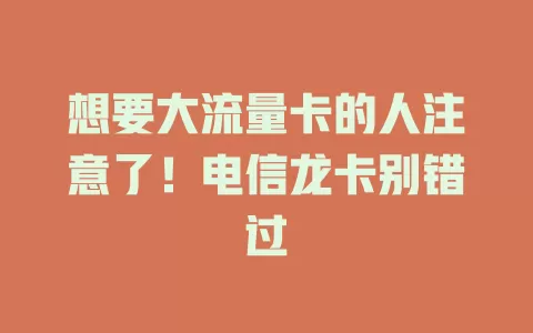 想要大流量卡的人注意了！电信龙卡别错过