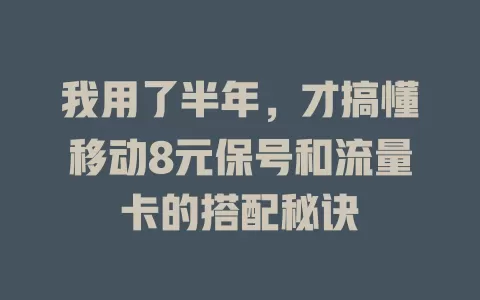 我用了半年，才搞懂移动8元保号和流量卡的搭配秘诀