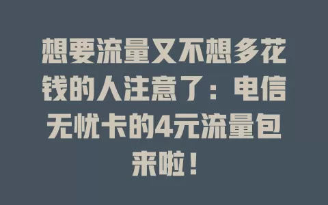 想要流量又不想多花钱的人注意了：电信无忧卡的4元流量包来啦！