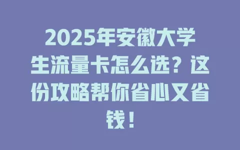 2025年安徽大学生流量卡怎么选？这份攻略帮你省心又省钱！