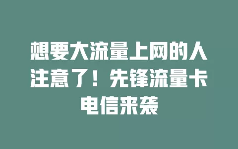 想要大流量上网的人注意了！先锋流量卡电信来袭