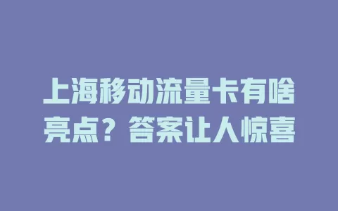 上海移动流量卡有啥亮点？答案让人惊喜
