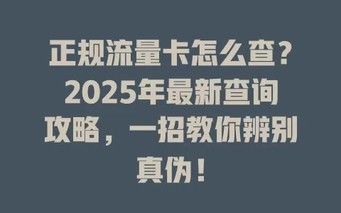 正规流量卡怎么查？2025年最新查询攻略，一招教你辨别真伪！
