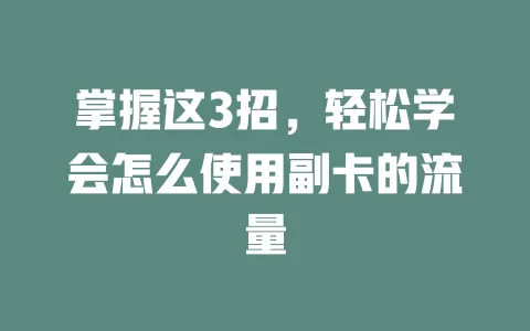 掌握这3招，轻松学会怎么使用副卡的流量