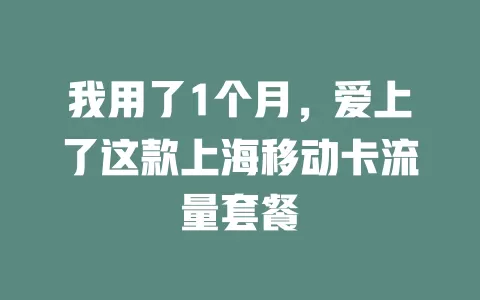 我用了1个月，爱上了这款上海移动卡流量套餐