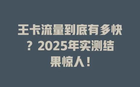 王卡流量到底有多快？2025年实测结果惊人！