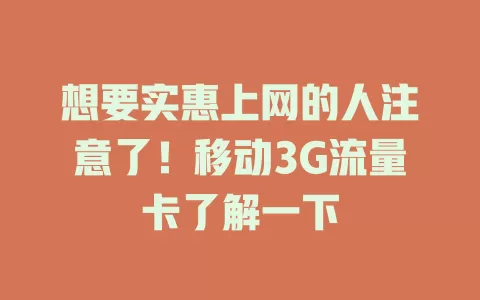想要实惠上网的人注意了！移动3G流量卡了解一下