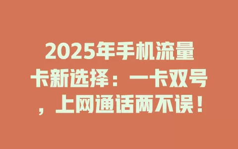 2025年手机流量卡新选择：一卡双号，上网通话两不误！