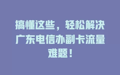 搞懂这些，轻松解决广东电信办副卡流量难题！
