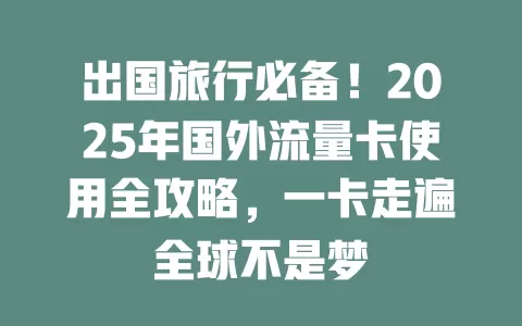 出国旅行必备！2025年国外流量卡使用全攻略，一卡走遍全球不是梦