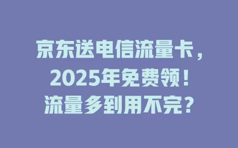 京东送电信流量卡，2025年免费领！流量多到用不完？