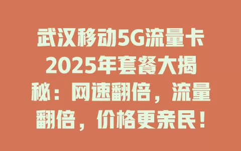 武汉移动5G流量卡2025年套餐大揭秘：网速翻倍，流量翻倍，价格更亲民！