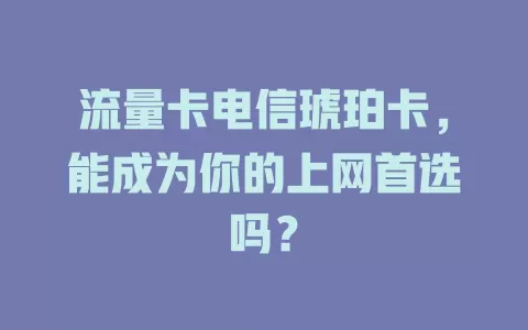 流量卡电信琥珀卡，能成为你的上网首选吗？