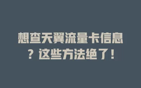 想查天翼流量卡信息？这些方法绝了！