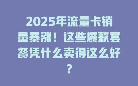 2025年流量卡销量暴涨！这些爆款套餐凭什么卖得这么好？