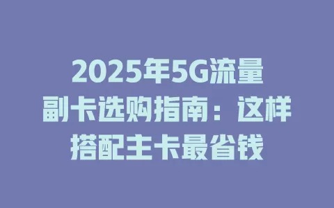 2025年5G流量副卡选购指南：这样搭配主卡最省钱