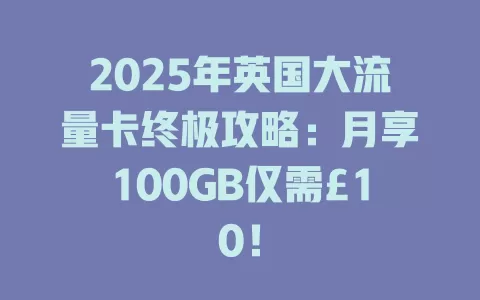 2025年英国大流量卡终极攻略：月享100GB仅需£10！