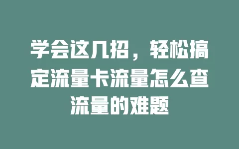 学会这几招，轻松搞定流量卡流量怎么查流量的难题