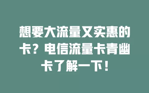 想要大流量又实惠的卡？电信流量卡青幽卡了解一下！