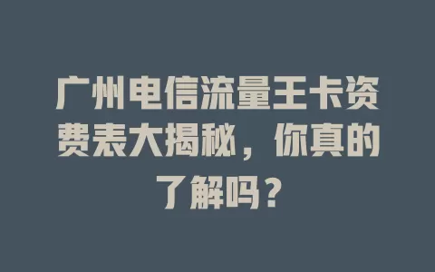 广州电信流量王卡资费表大揭秘，你真的了解吗？