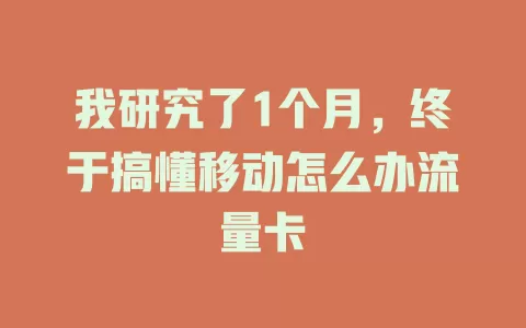 我研究了1个月，终于搞懂移动怎么办流量卡