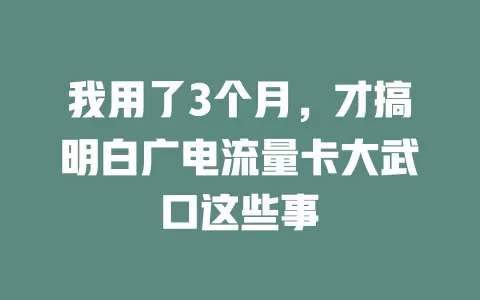我用了3个月，才搞明白广电流量卡大武口这些事