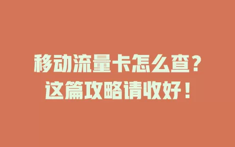 移动流量卡怎么查？这篇攻略请收好！