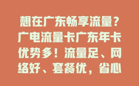 想在广东畅享流量？广电流量卡广东年卡优势多！流量足、网络好、套餐优，省心又实惠，给你惊喜上网体验