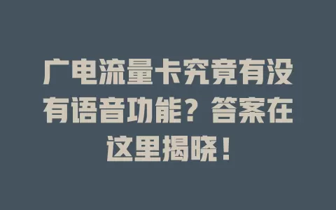 广电流量卡究竟有没有语音功能？答案在这里揭晓！