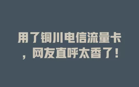 用了铜川电信流量卡，网友直呼太香了！