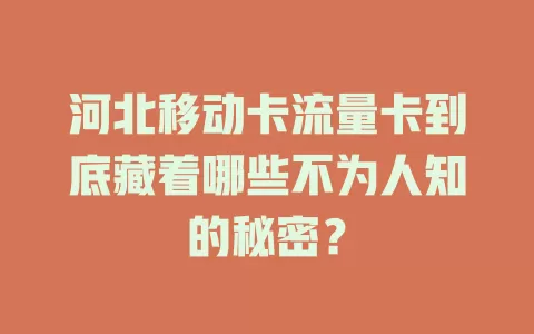 河北移动卡流量卡到底藏着哪些不为人知的秘密？