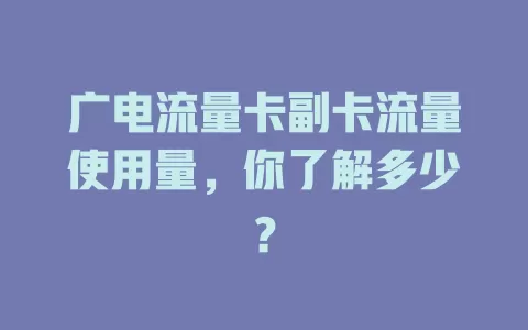 广电流量卡副卡流量使用量，你了解多少？