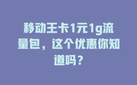 移动王卡1元1g流量包，这个优惠你知道吗？