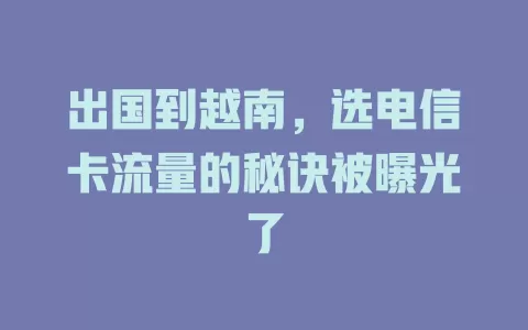 出国到越南，选电信卡流量的秘诀被曝光了