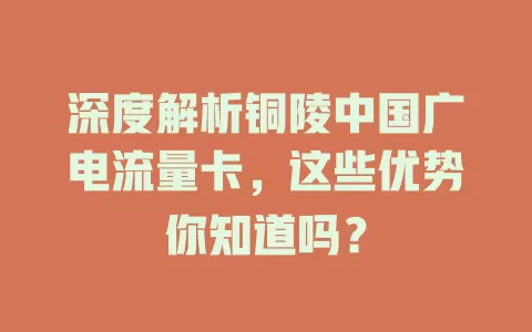 深度解析铜陵中国广电流量卡，这些优势你知道吗？
